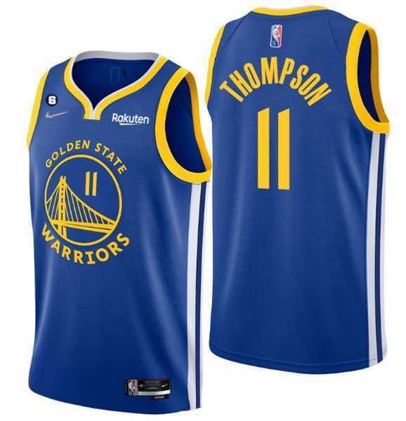 Mens Golden State Warriors #11 Klay Thompson Royal With No.6 Patch Stitched Jersey Dzhi